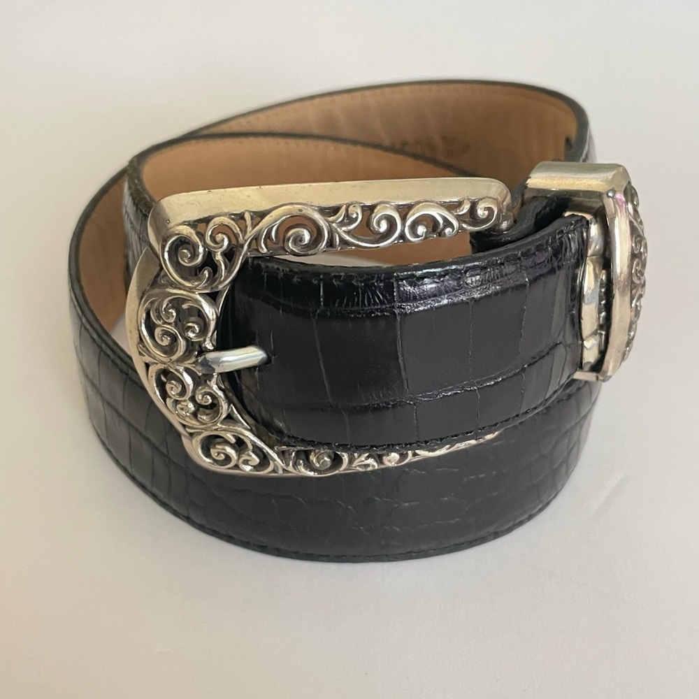 Brighton Black Silver Tone Women’s Belt Sz 28